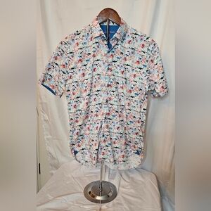 Luchiano Visconti Men’s Short Sleeve Button-Up Shirt Coral Reef Marine Print